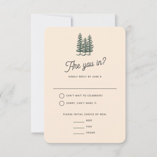 Bold Retro Green Mountain Forest Wedding RSVP Karte (Vorderseite)