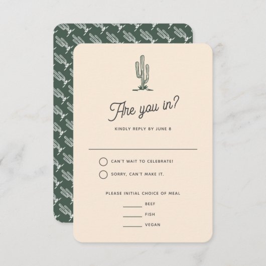 Bold Retro Green Saguaro Cacti Wüste Wedding RSVP Karte (Vorne/Hinten)