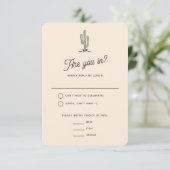 Bold Retro Green Saguaro Cacti Wüste Wedding RSVP Karte (Stehend Vorderseite)