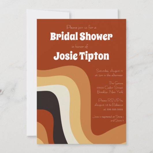 Bold Retro Groovy 70er Burnt Orange Brautparty Einladung (Vorderseite)