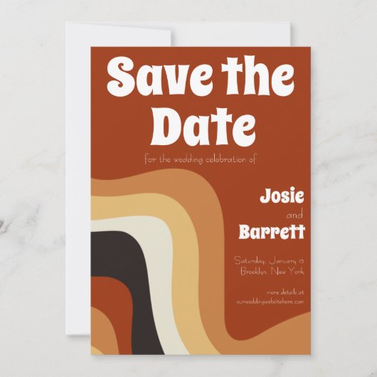 Bold Retro Groovy 70er Wavy Orange Brown Funky Save The Date (Vorderseite)