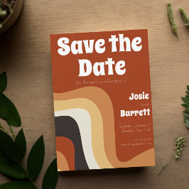 Bold Retro Groovy 70er Wavy Orange Brown Funky Save The Date