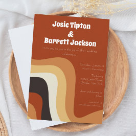 Bold Retro Groovy 70er Wavy Orange Brown Wedding Einladung