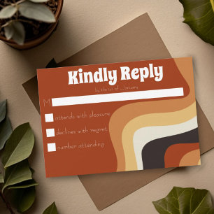 Bold Retro Groovy 70er Wavy Orange Brown Wedding RSVP Karte