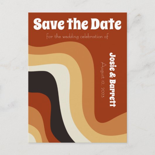 Bold Retro Groovy 70er Wavy Save the Date Abstrakt Postkarte (Vorderseite)