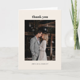 Bold Retro Ivory Wedding Photo Custom Names Folded Dankeskarte