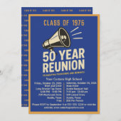 Bold Retro Megaphone 50 Year High School Reunion Einladung (Vorne/Hinten)