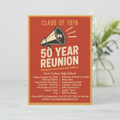 Bold Retro Megaphone 50 Year High School Reunion Einladung (Stehend Vorderseite)
