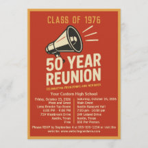 Bold Retro Megaphone 50 Year High School Reunion
