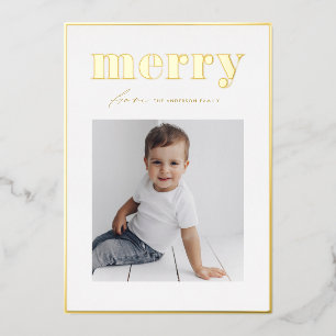 Bold Retro Merry Typografy Family Foto Weihnachten Folien Feiertagskarte