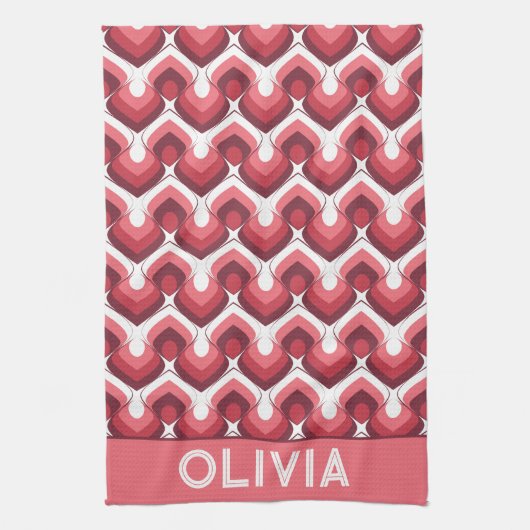 Bold Retro Modern Motif in Pinks Geschirrtuch (Vertikal)