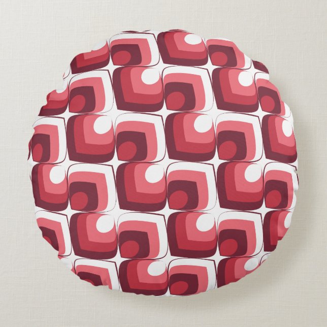 Bold Retro Modern Motif in Pinks Rundes Kissen (Vorderseite)