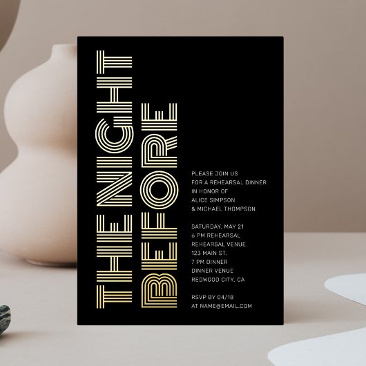 Bold Retro Monogram Rehearsal Dinner Folieneinladung