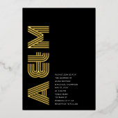 Bold Retro Monogram Wedding Black Folieneinladung (Vorderseite)