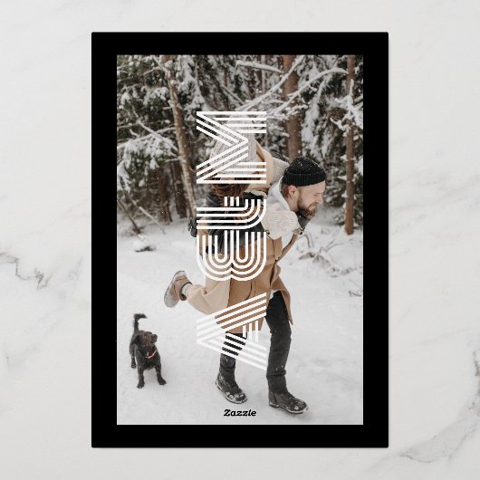 Bold Retro Monogram Wedding Black Folieneinladung (Rückseite)