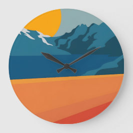 Bold Retro Mountain Scene - Red and Blue Minimalis Große Wanduhr