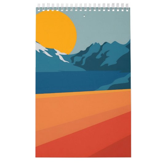 Bold Retro Mountain Scene - Red and Blue Minimalis Kalender (Titelbild)