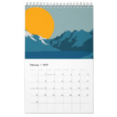Bold Retro Mountain Scene - Red and Blue Minimalis Kalender (Feb 2027)