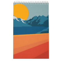 Bold Retro Mountain Scene - Red and Blue Minimalis