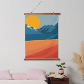 Bold Retro Mountain Scene - Red and Blue Minimalis Wandteppich Mit Holzrahmen (Schlafzimmer)