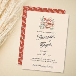 Bold Retro Orange Saguaro Cactus Desert Wedding Einladung