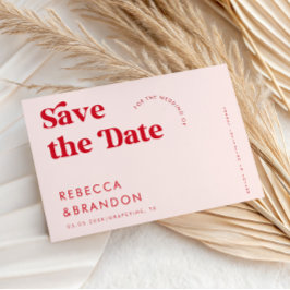 Bold Retro Pink & Red Typografy Modern Wedding Save The Date
