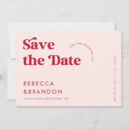 Bold Retro Pink & Red Typografy Modern Wedding Save The Date