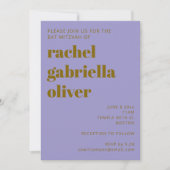 Bold Retro Purple Gold Simple Cute Bat Mitzvah Einladung (Vorderseite)