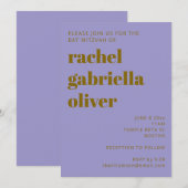 Bold Retro Purple Gold Simple Cute Bat Mitzvah Einladung (Vorne/Hinten)