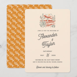 Bold Retro Saguaro Cacti Wüste Landschaft Hochzeit Einladung