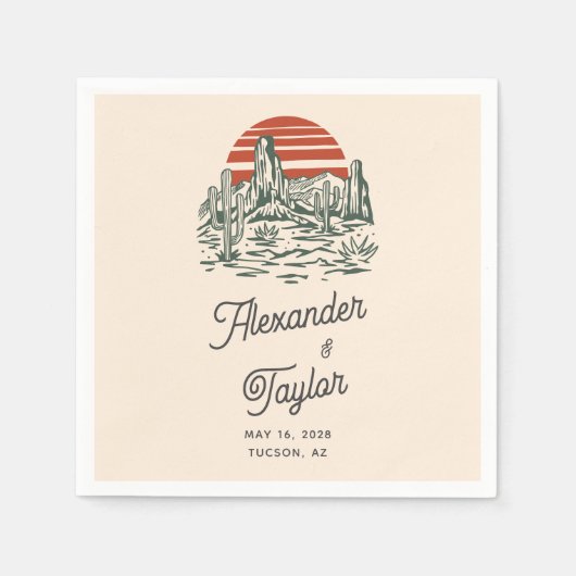 Bold Retro Saguaro Cacti Wüste Landschaft Hochzeit Serviette (Vorderseite)