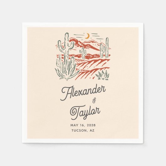 Bold Retro Saguaro Cacti Wüste Landschaft Hochzeit Serviette (Vorderseite)
