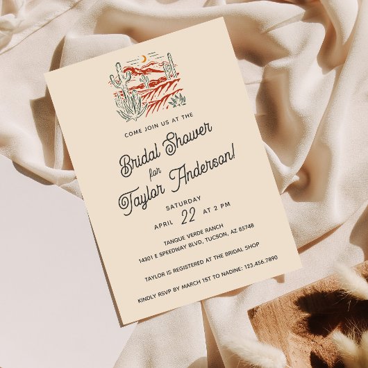 Bold Retro Saguaro Cactus Desert Brautparty Einladung