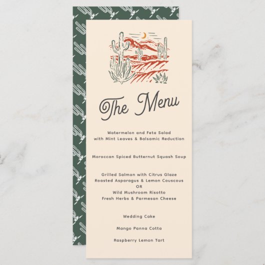 Bold Retro Saguaro Cactus Wüste Landscape Wedding Menükarte (Vorne/Hinten)