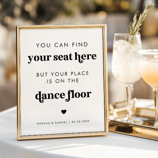 Bold Retro Script Funny Dance Floor Wedding Sign Poster