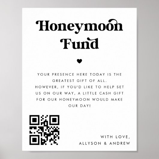 Bold Retro Script Heart Honeymoon Fund Wedding Poster (Vorne)