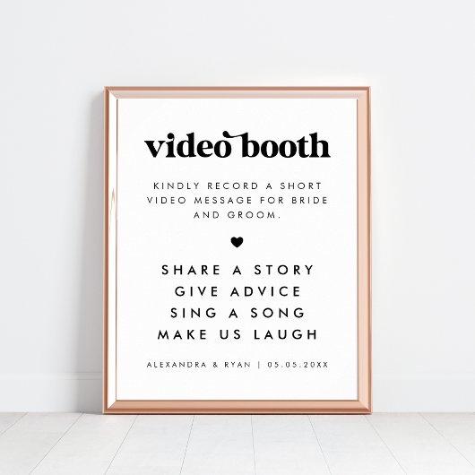 Bold Retro Script Heart Wedding Video Booth Sign Poster