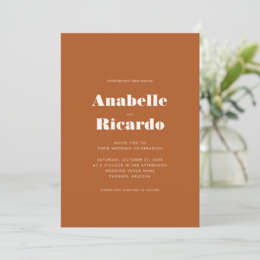 Bold Retro Terracotta Minimalistisch QR Code Weddi Einladung (Stehend Vorderseite)