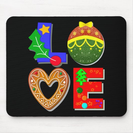 Bold Retro Tygraphy Love Xmas And Cookies T Shirt Mousepad (Vorne)