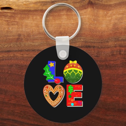 Bold Retro Tygraphy Love Xmas And Cookies T Shirt  Schlüsselanhänger (Vorderseite)