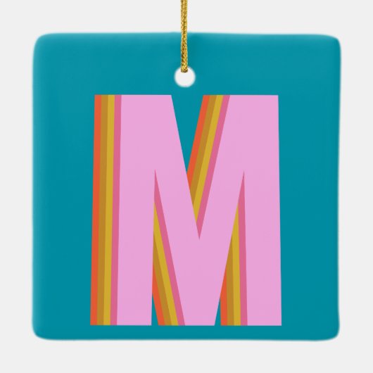 Bold Retro Typografy Monogram Letter in Blue Keramikornament (Rückseite)