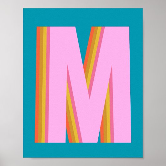 Bold Retro Typografy Monogram Letter in Blue Poster (Vorne)