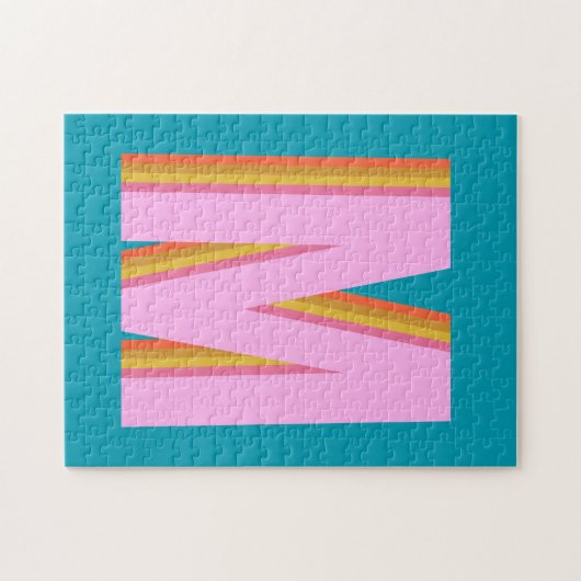 Bold Retro Typografy Monogram Letter in Blue Puzzle (Horizontal)