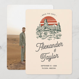 Bold Retro Vibes Saguaro Landscape Wüste Wedding Save The Date