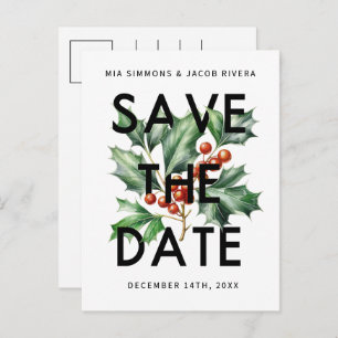 Bold Retro Vintag Holly Save the Date Postkarte