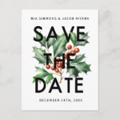 Bold Retro Vintag Holly Save the Date Postkarte (Vorderseite)