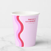 Bold Retro Wave Ästhetische Rosa und Rote Hochzeit Pappbecher (Vorderseite)