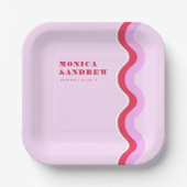 Bold Retro Wave Ästhetische Rosa und Rote Hochzeit Pappteller (Vorderseite)