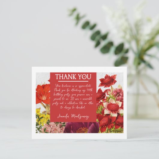 Bold Rich Red Florals Danke Karte (Stehend Vorderseite)