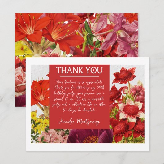 Bold Rich Red Florals Danke Karte (Vorne/Hinten)